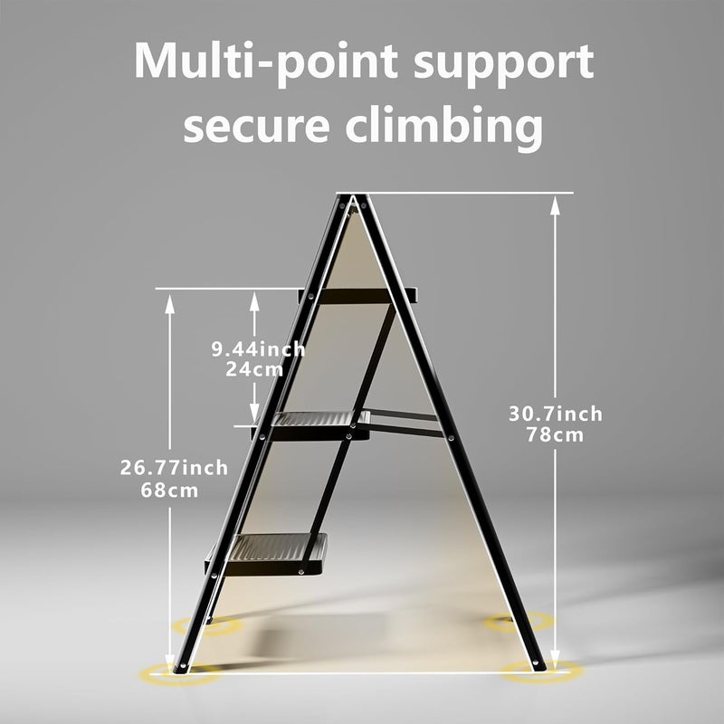 KLINK Step Ladder 3 Step Folding, Sturdy 330 Lbs Small Step Stool for Adults, Closet Step Stool Ladder with Anti-Slip Wide Pedals, Portable Folding Ladder for Home Kitchen Office - Image 4